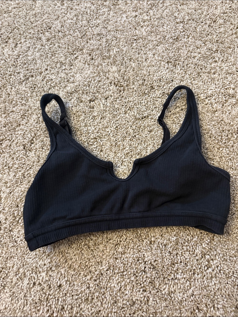 Aerie Black Ribbed V-Notch Bralette